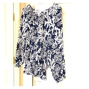 Navy and White Silk LILLY PULITZER Shell motif